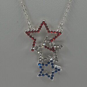 Patriotic Triple Star Swarovski Crystals Necklace.